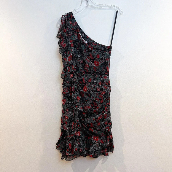 Veronica Beard Ballard 100% Silk Red Floral One Shoulder Designer Mini Dress 2 - Picture 2 of 10